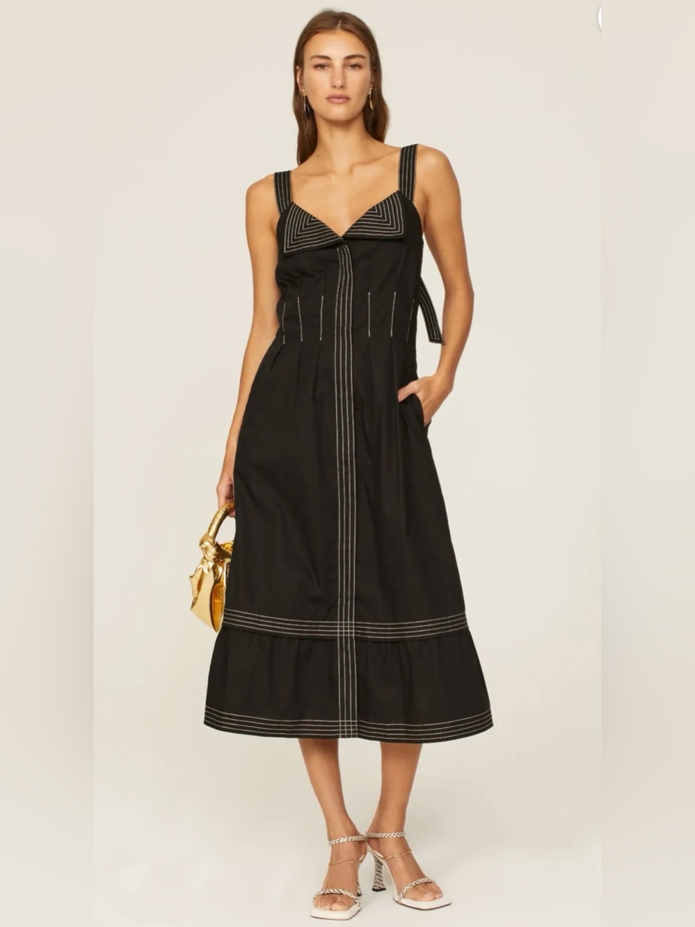 Hofmann Copenhagen Ines Black Sleeveless Midi Dress with Contrast Stitching
